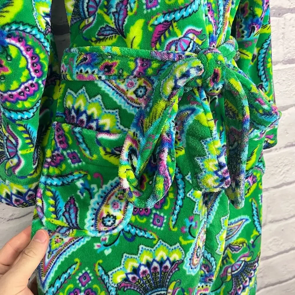 Vera Bradley Womens S/M Boho Maximalist Y2K Plush Loungewear Hooded Tie Robe